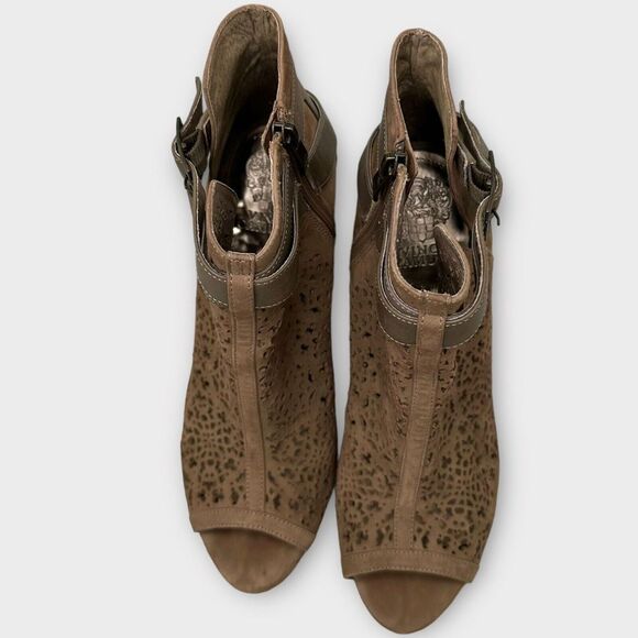 Vince Camuto Maizy Perforated Laser Cut Leather Ankle Booties Brown Size 10M/40 - Picture 4 of 15
